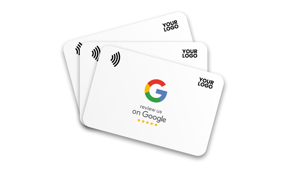 White mTap Google Review Cards on a light background