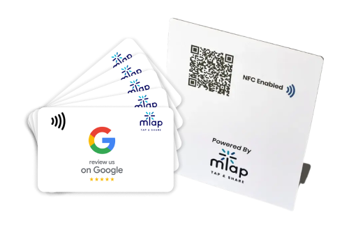 Google review cards on table stand