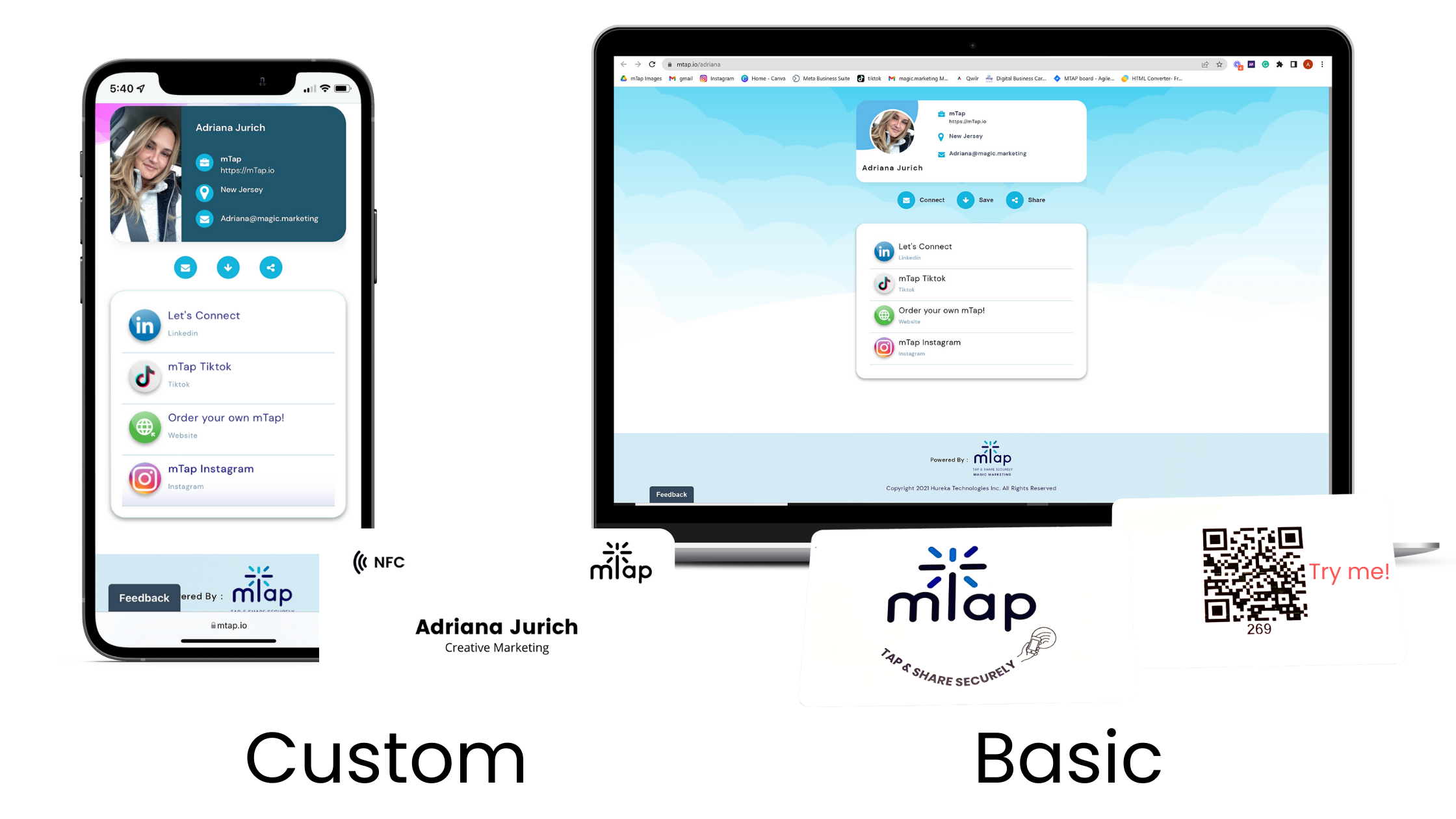 custom vs basic mTap profiles with custom digital business cards