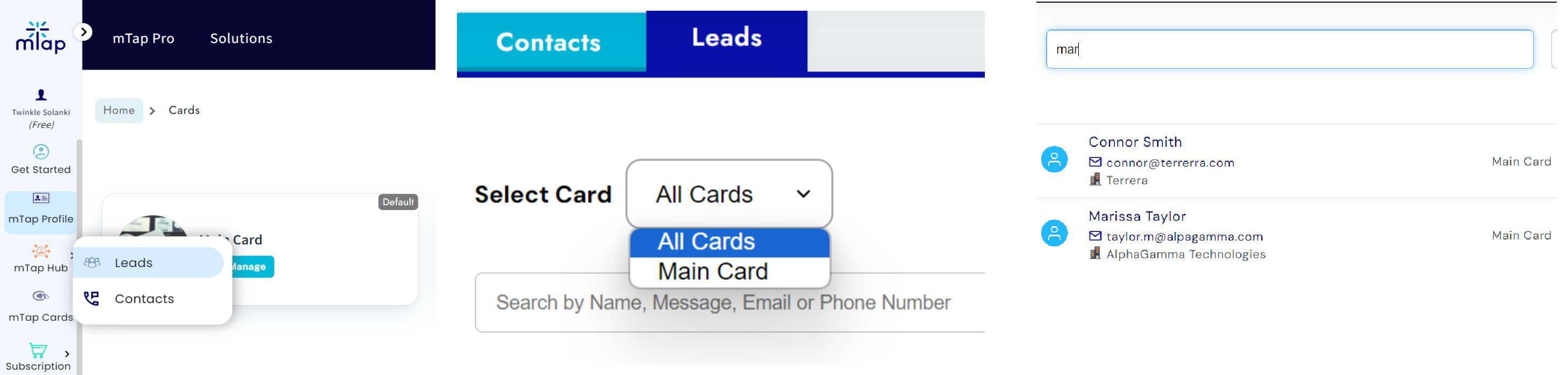 Lead Management in mTap Website