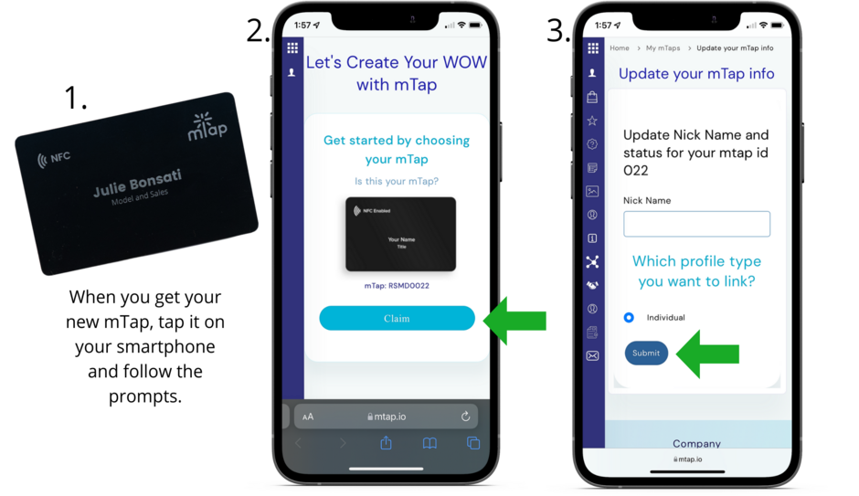 3 steps to claim your mTap NFC device for digital business card, how to program nfc