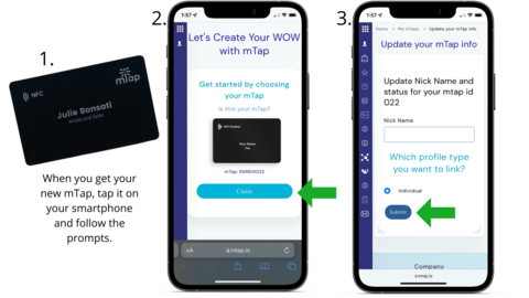 3 steps to claim your mTap NFC device for digital business card, how to program nfc