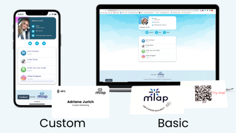 custom vs basic digital mTap using mTap digital business card creator, mTap themes, and custom NFC Business Cards